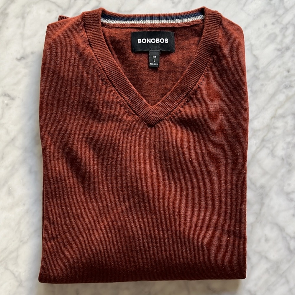 Bonobos Washable Merino V-Neck Sweater in Deep Cedar and Slim